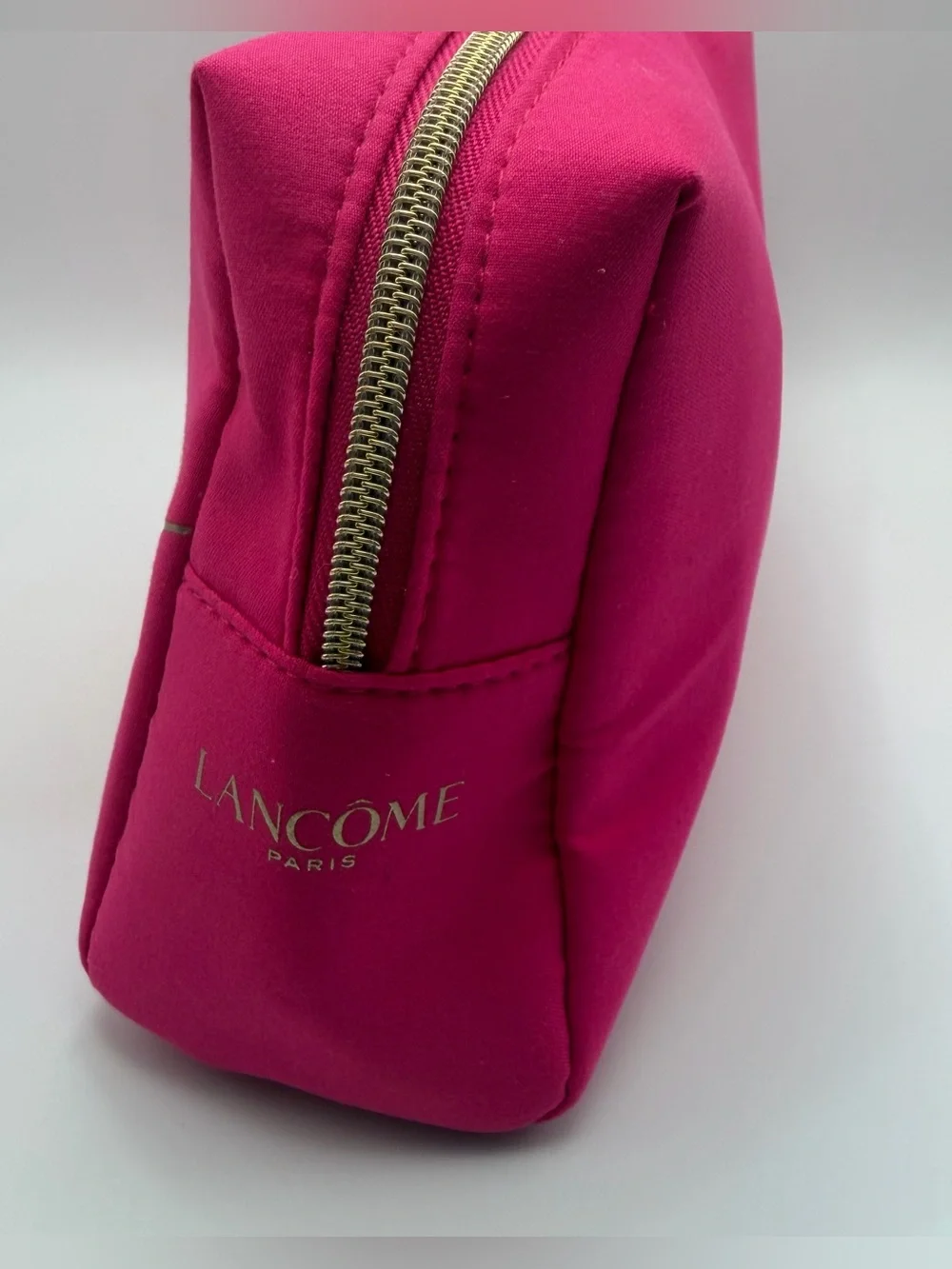 Lancome Hot Pink 'Wink & Makeup' Cosmetic Pouch with Gold Script